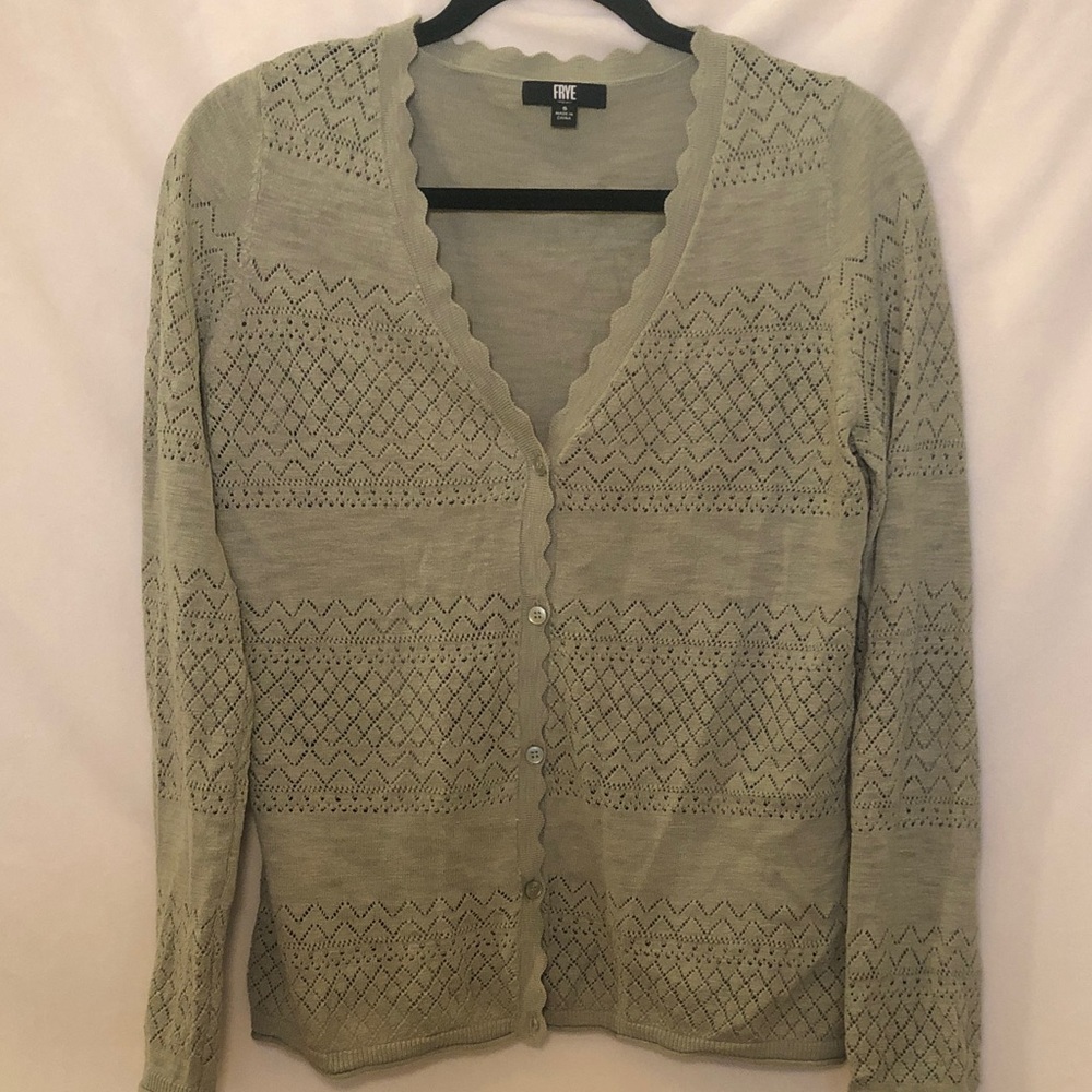 Frye Olive Cardigan with Scalloped Edges